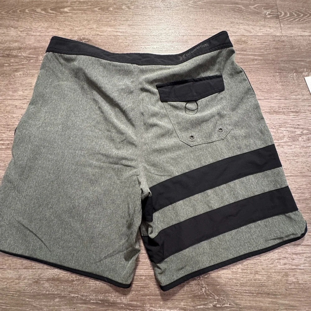 Hurley Phantom Board Shorts Mens 36 Gray Polyester Stretch Striped Summer Surf